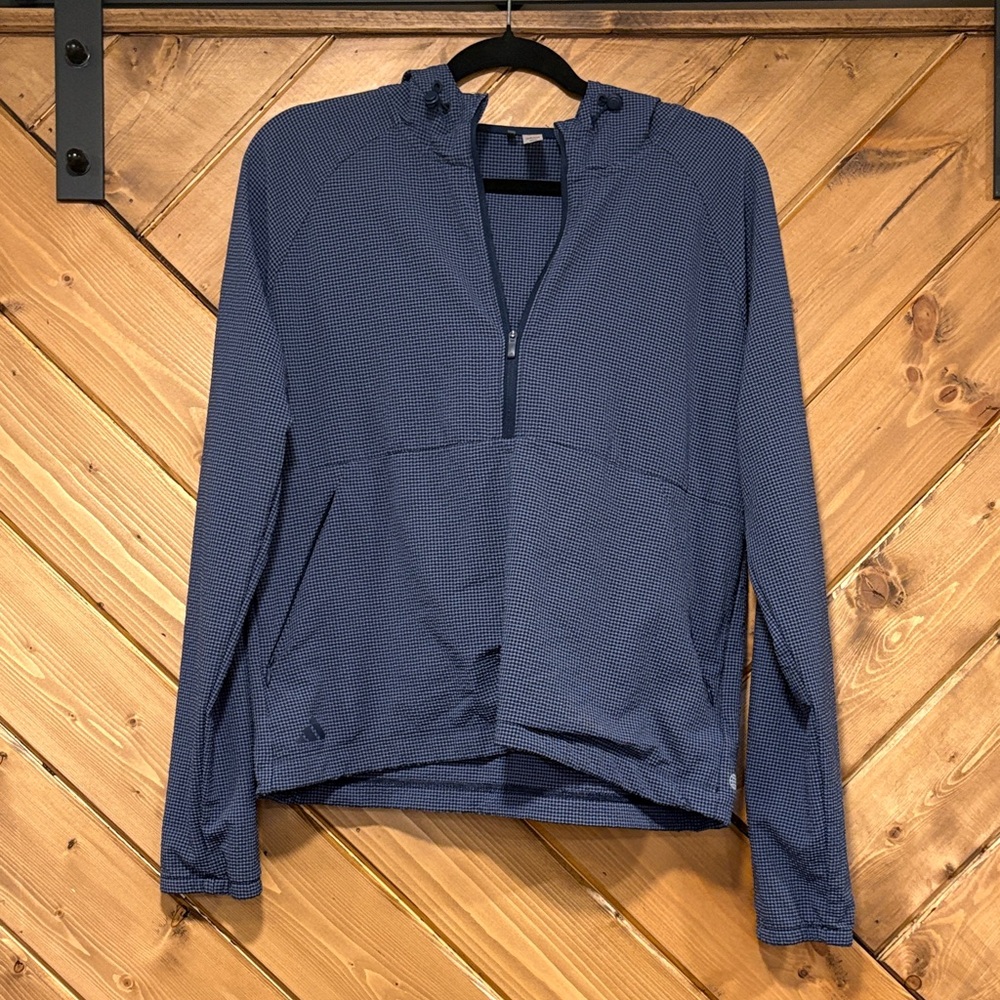 ADIDAS Seersucker 1/4-Zip Golf Hoodie - Blue Checkered Medium